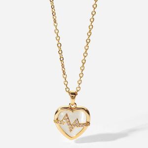 18k gold PVD plated stainless steel opal heartbeat necklace